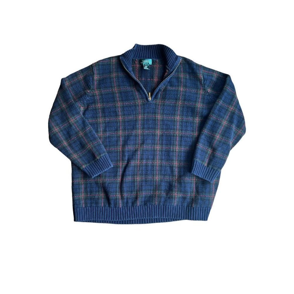 Ralph Lauren  Women's Quarter-Zip Pullover Plaid Size 2X Navy Blue, Green